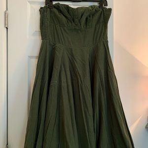 Anthropologie Green Corduroy Strapless Dress